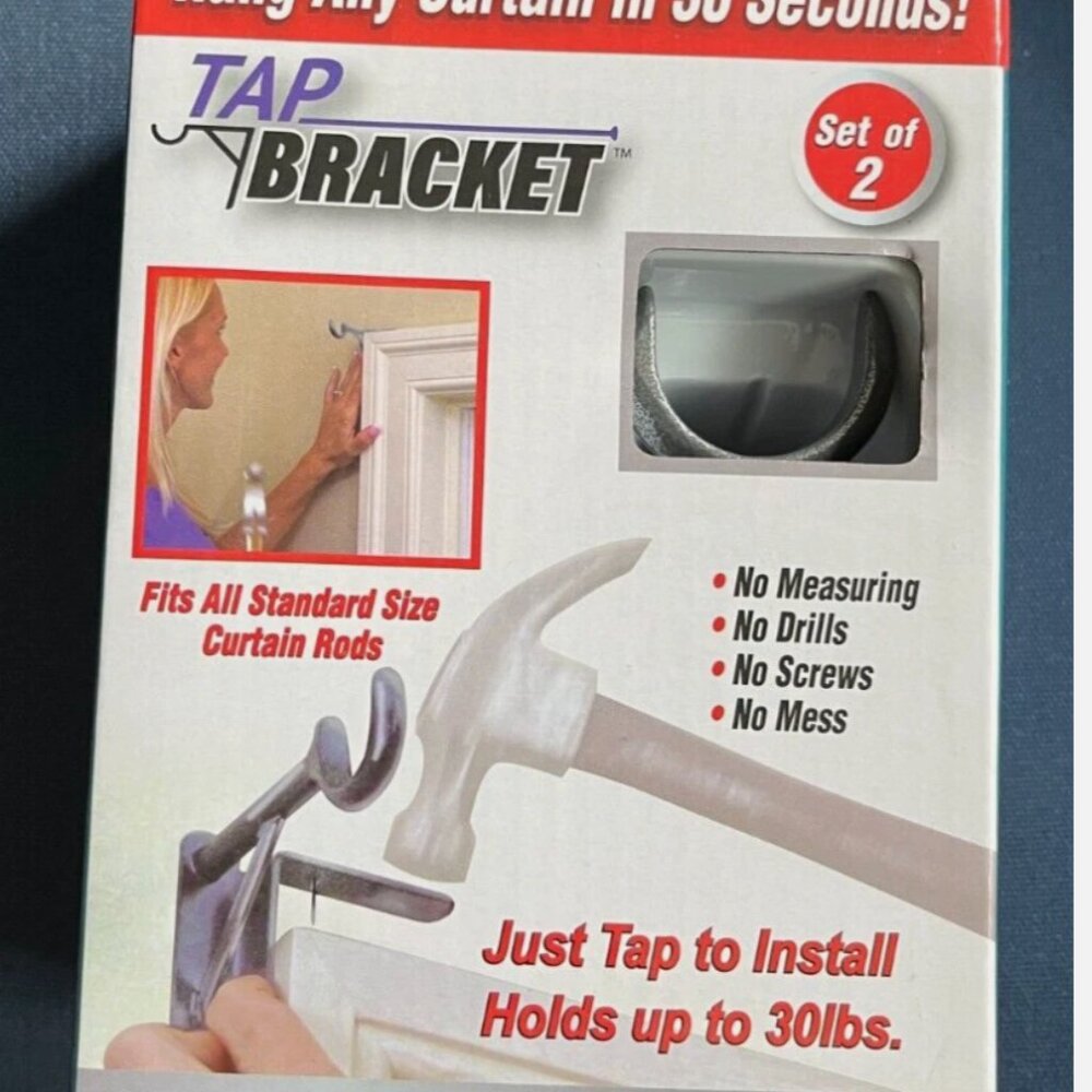 Tap Brackets As Seen On TV Silver Steel Curtain Bracket 30 Lb. 2 Sets!